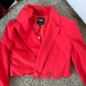 Zara red crop blazer